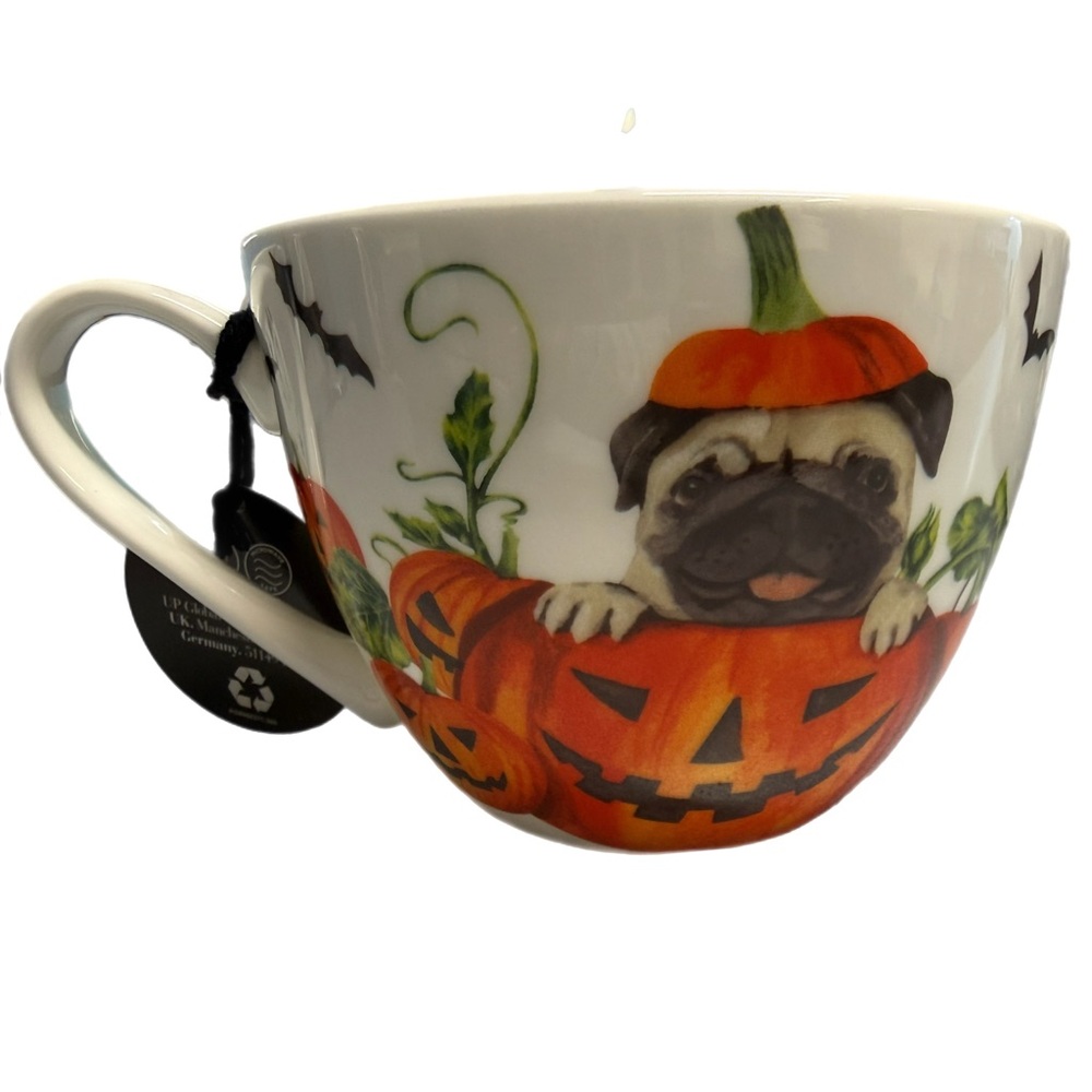 Portobello By Design Pumpkin Pug Halloween Bone China Mug NWT
